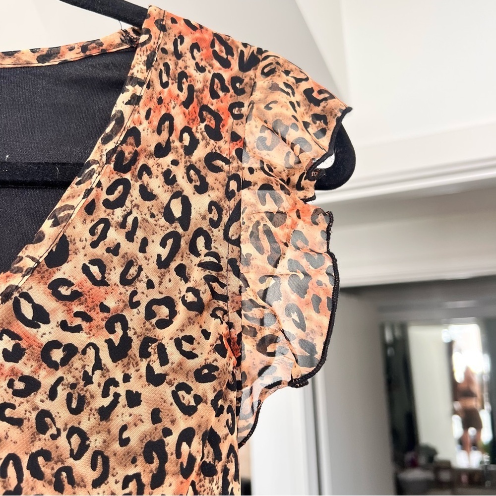 Vintage Y2K Leopard Print Ruffle Hem Dress- 12/L - Picture 6 of 9